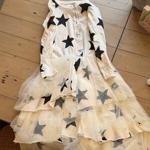 nununu White Dress with Black Star Print and Tulle Skirt